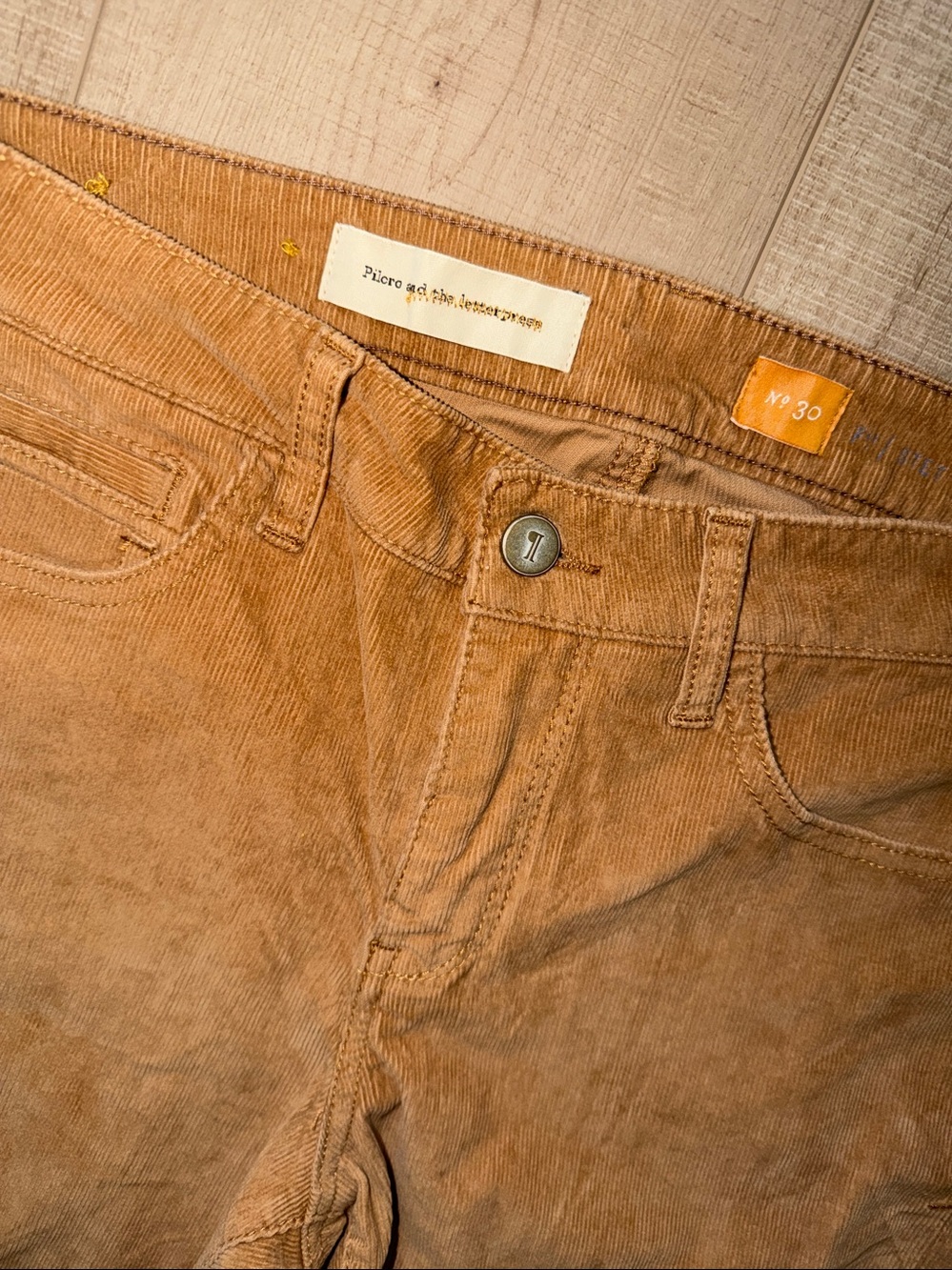 Pilcro and the Letterpress Corduroy Boot Cut Pants in Camel Brown - Picture 5 of 10